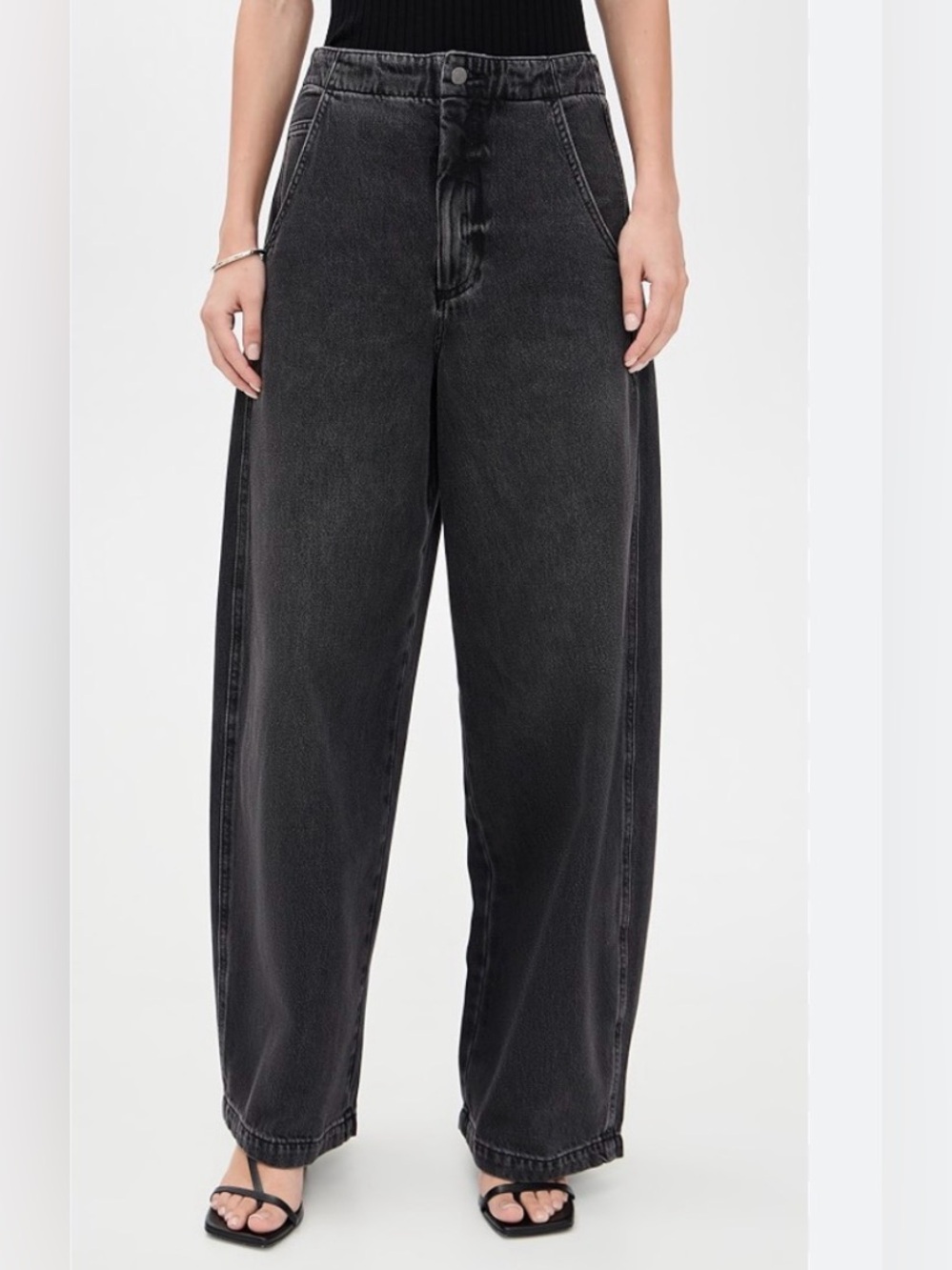 Pistola Lottie Barrel Jeans Zen Black Size 25 High Rise Relaxed Bowed Leg NWT